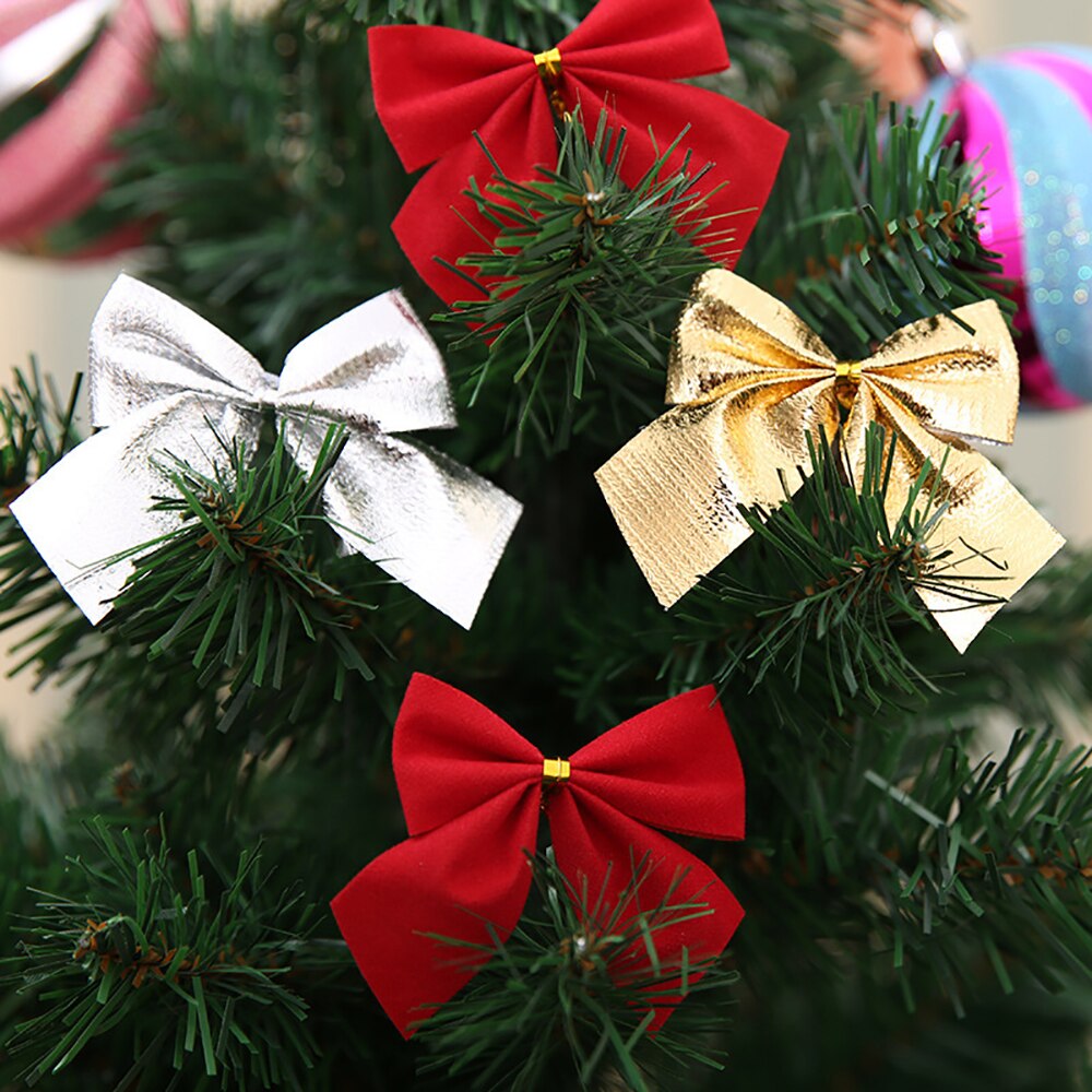 12 stk stort juletræ sløjfe ornamenter kugler rød guld sølv fest bryllup sløjfe gør-det-selv julefest dekoration sløjfer