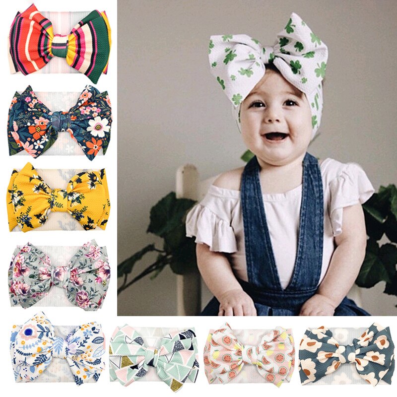 Lenço de cabeça estampado para crianças, europa e américa, acessórios para cabelo, arco grande, macio, elástico, acessórios para bebês