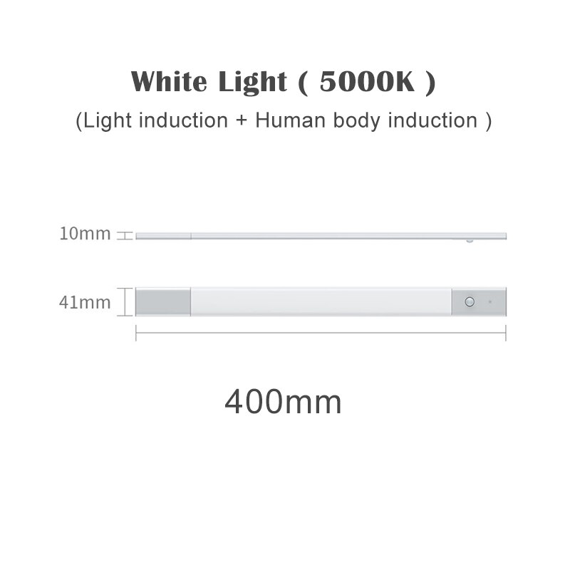 EZVALO LED sans fil Rechargeable capteur barre lumineuse et corps-capteur main Scan interrupteur armoire lumière magnétique veilleuse: white light 400mm