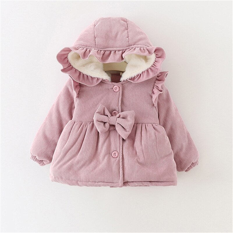 Winter Baby Mädchen Mantel Rüschen Rosa Mit Kapuze Jacke Plus Samt Verdicken Warme Jacke freundlicher Lamm Kaschmir Oberbekleidung Mäntel: 2-3 Jahre alt