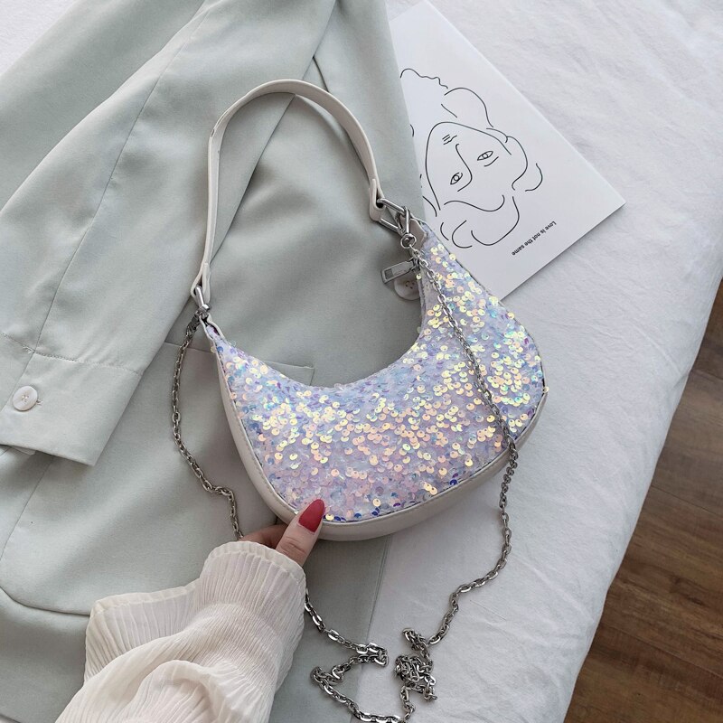 paillettes di modo sacchetti di Cuoio dell'UNITÀ di ELABORAZIONE ottavino Borse A Spalla per Le Donne 2020 di Disegno della catena di Lusso Sacchetto di Mano Femminile di Viaggio sacco: Beige