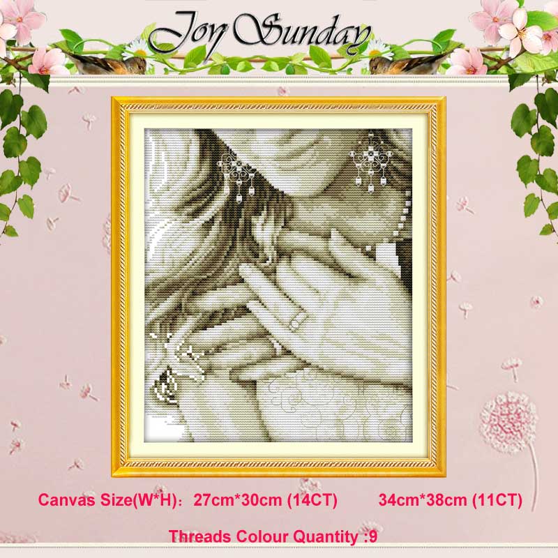 Angel Baby Girl Lover counted Cross Stitch 11CT 14CT Cross Stitch Set DIY Cross-stitch Kit Embroidery Needlework: Wedding ring (2) / 14CT blank canvas