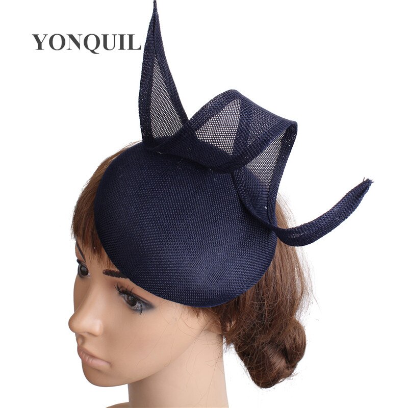 Imitatie Sinamay Bruid Bruiloft Hoed Tovenaar Hoops Decor Hoofddeksel Vrouwen Elegante Getrouwd Hoedenzaak Cap Haar Pin Accessoires: navy