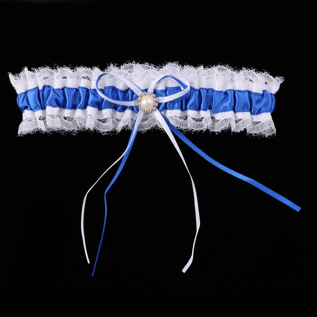 Frauen Blau &Ampere; Weiß Spitze Strumpfband Bein Strumpfband Hochzeit Braut Strumpfband mit Satin- Bogen Süße Zubehör für Hochzeit: Blau
