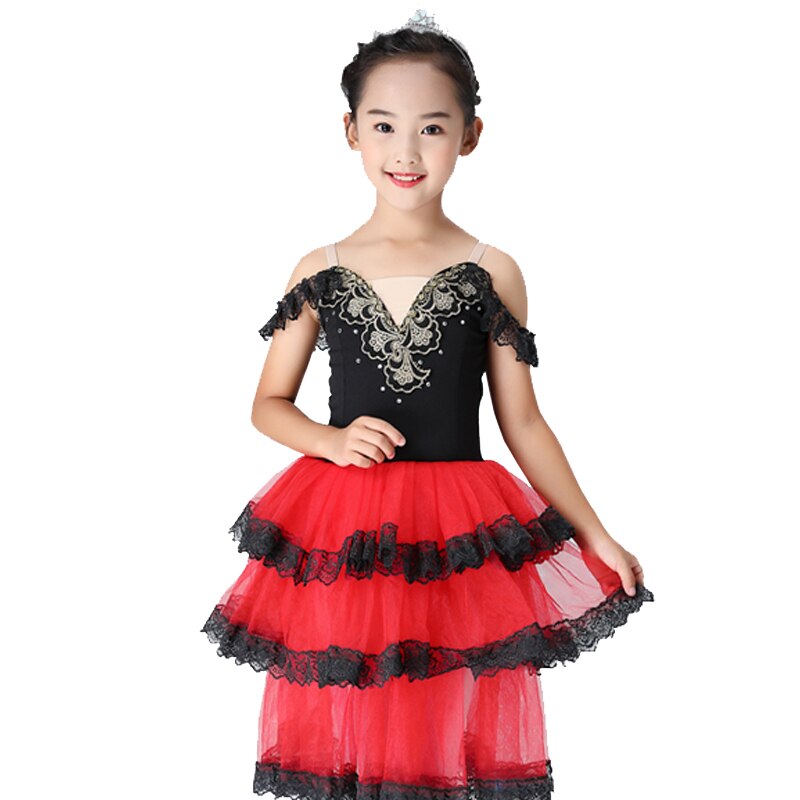 Falda larga romántica , traje de ballet para adultos y niños, traje de prueba Giselle, negro y rojo