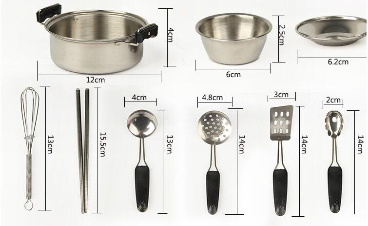 18 Stücke Edelstahl Miniatur Küchenutensilien einstellen freundlicher Spielhaus Kochen Werkzeuge vorgeben Spielzeug Für freundlicher Spielzeug