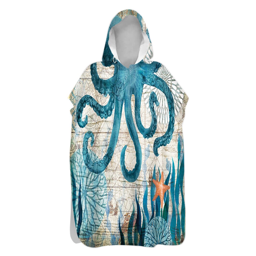 Men Women Printed Diving Suit Change Robes Poncho Quick-dry Hooded Towel Sweat-absorbent Swim Robe Summer Beach Pool Swimming
