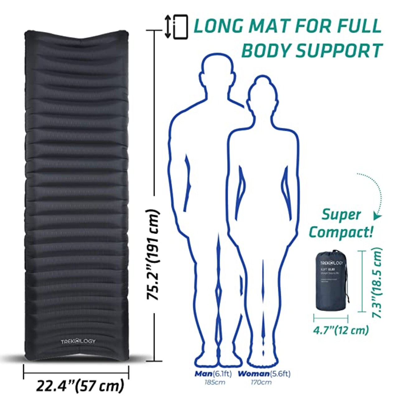 TREKOLOGY Sleeping Pad Inflatable Camping Mat Ultralight Backpacking Mats Compact Lightweight Inflating Air Insulated