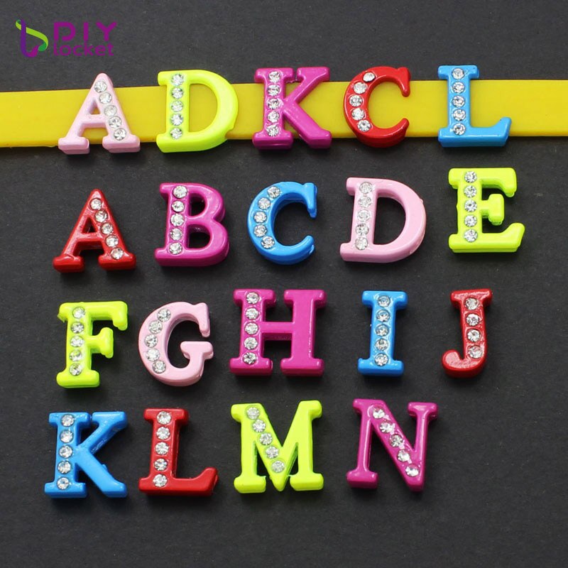 130PCS 8MM Half Rhinestone Color Slide Letters English Alphabet DIY A-Z Fit Wristband /Pet Collar LSSL026*130