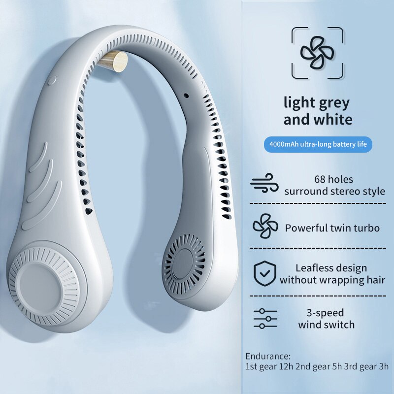 Mini ventilador de cuello portátil sin aspas, aire acondicionado recargable por USB, sin hojas, silencioso, para deportes al aire libre