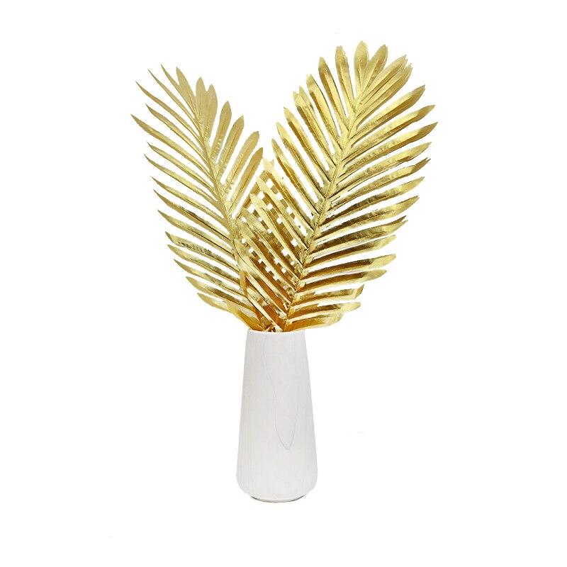 Złote sztuczne rośliny plastikowe tropikalne liście palma akcesoria robić dekoracji ogrodu dekoracja ślubna kwiat liści