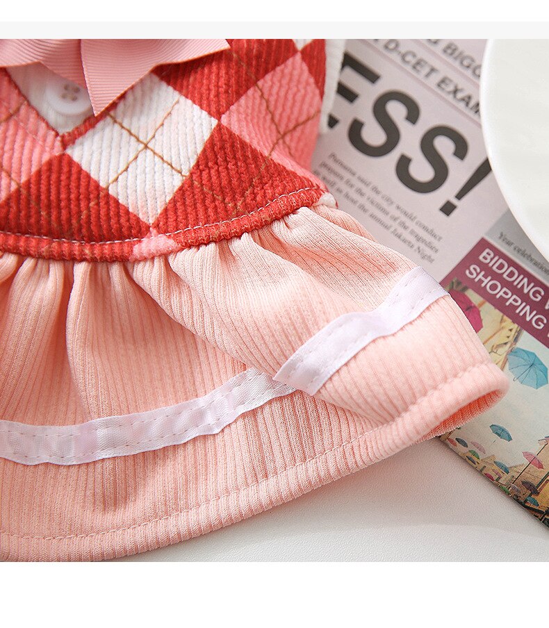 Vêtements de printemps et d&#39;été pour chat, vêtements fins de Style collégien pour Couple, vêtements pour petits chiens et chats, avec nœud à grille, pour chiot et fille