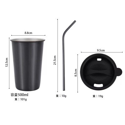 500ml metallinen muki 304 ruostumaton teräskuppi kannettava olkikannen eristys juoma-astia kahville maito olut matka leirintäkeittiö: 9