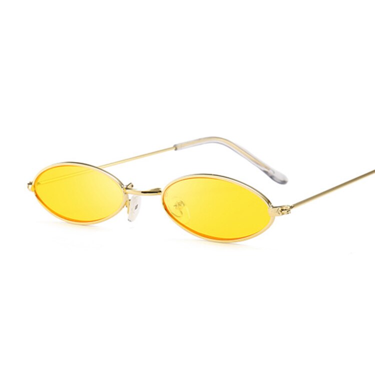Vintage små ovale solbriller kvinder mærke metalstel klare sorte linse nuancer solbriller kvindelige briller  uv400: Guldgul