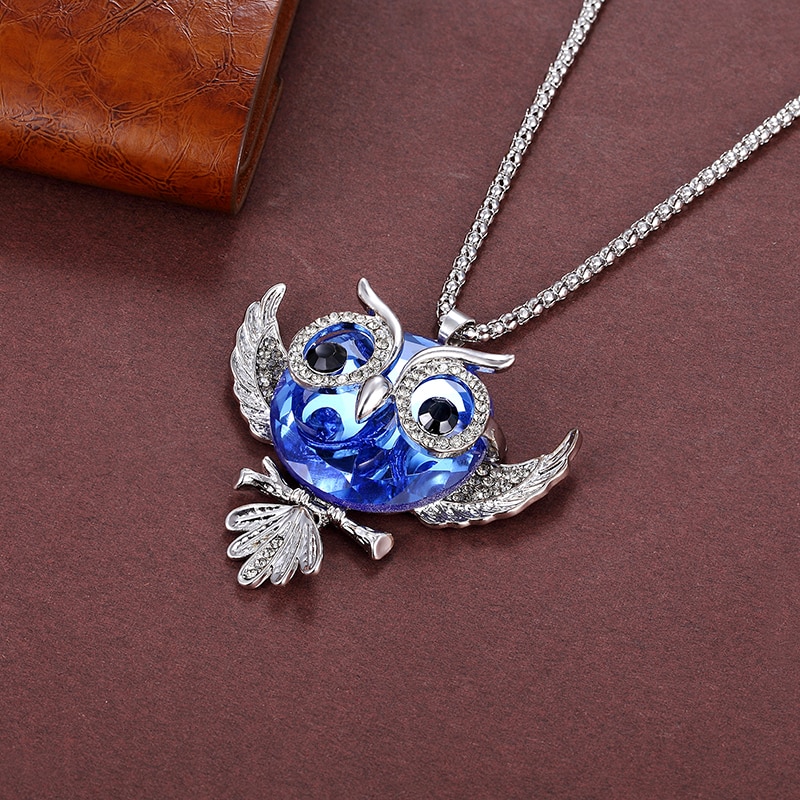 ketting dames sieraden klassieke hanger crystal uil ketting lange zilveren ketting animal ketting en hanger