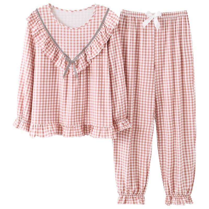 Women Cotton Sleepwear Set Cute Pink Turn-down Collar Pijama Sets Ladies Pyjamas Homewear Women Pajamas Plus Size