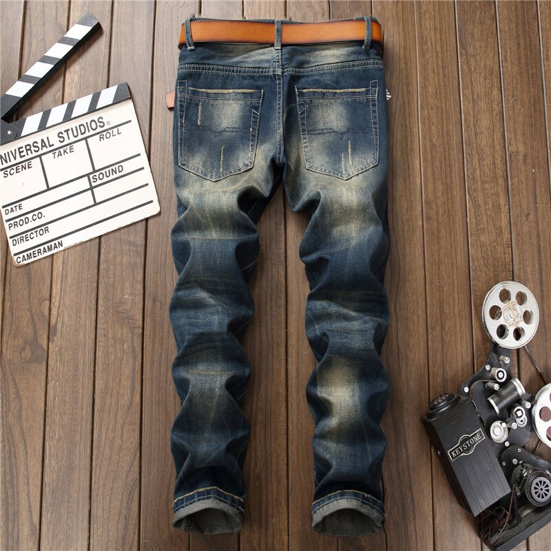 Pantalones vaqueros bordados para hombre, Jeans rasgados de cintura media, patrón de Tigre, retales, Vaqueros rectos con agujeros, ropa de calle