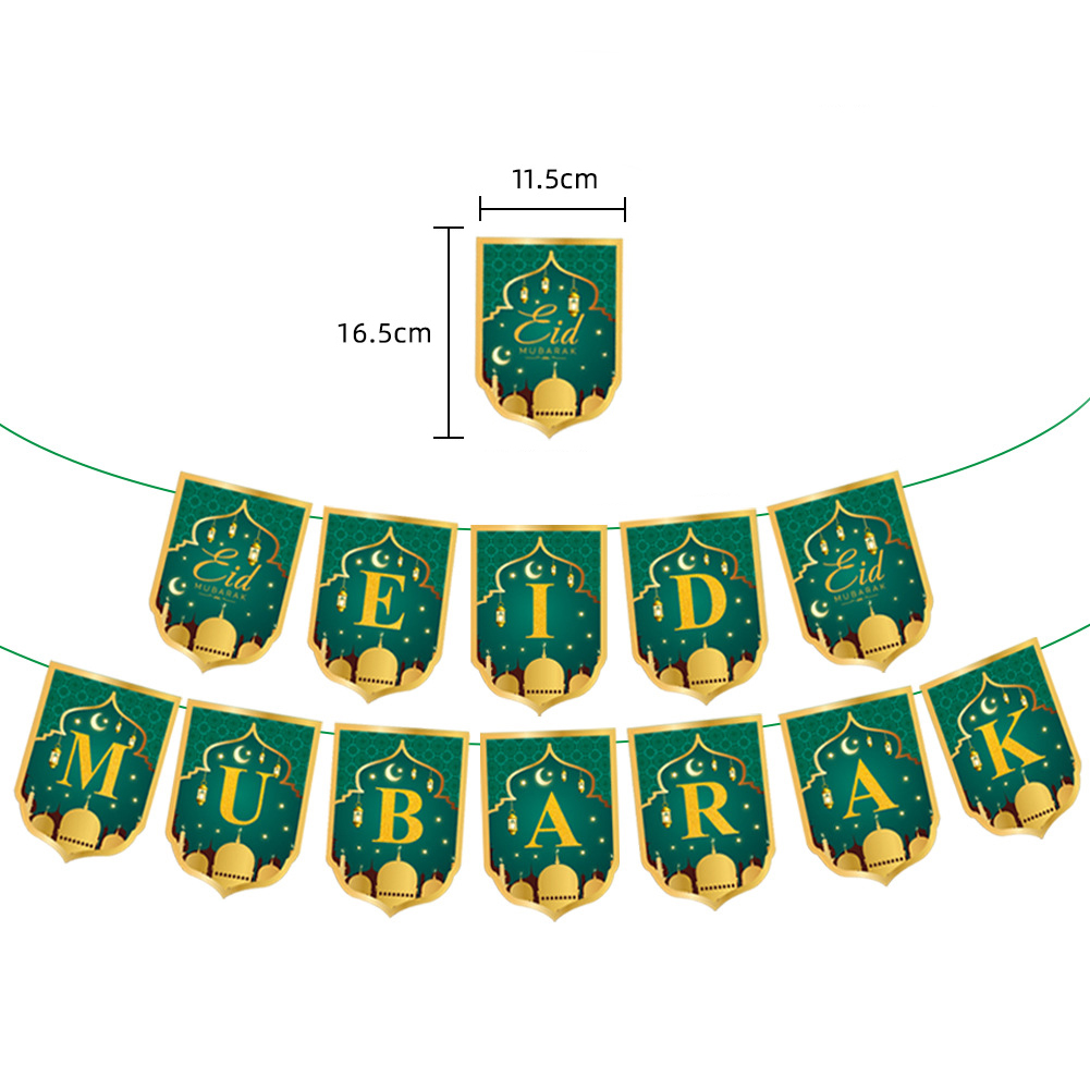 Guirxiété de banderoles Eid Mubarak, banderoles en papier avec lettres, décoration pour Ramadan Kareem, fournitures de fête musulmane islamique, , 2024