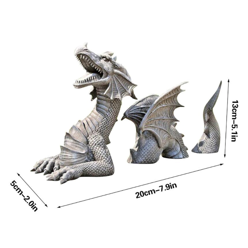 Flying Dragon Statue with Wing Garden Ornament Art Resin Craft Landscaping Yard Sculptures Decoration for Home Garden