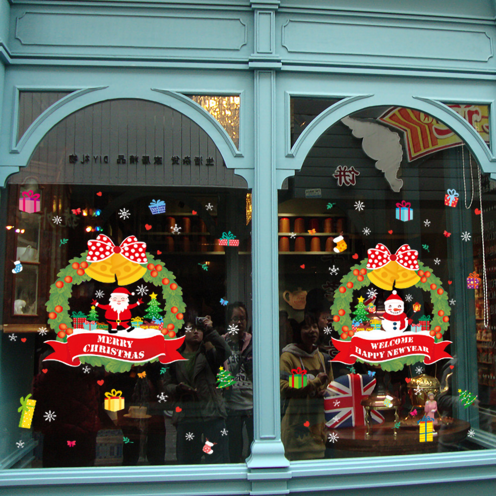 Non-adhesive static glass stickers, Christmas themed restaurant, clothing, shop glass, room living room glass window stickers