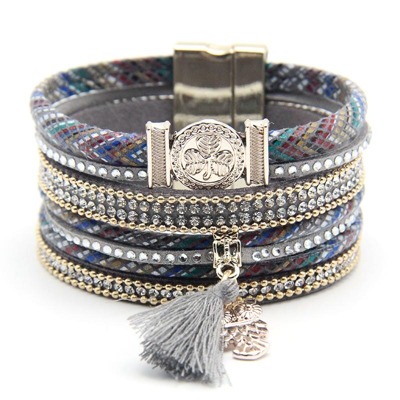 mode stijl armband uil charms armband met kwastje mode uil sieraden voor vrouwen: gray