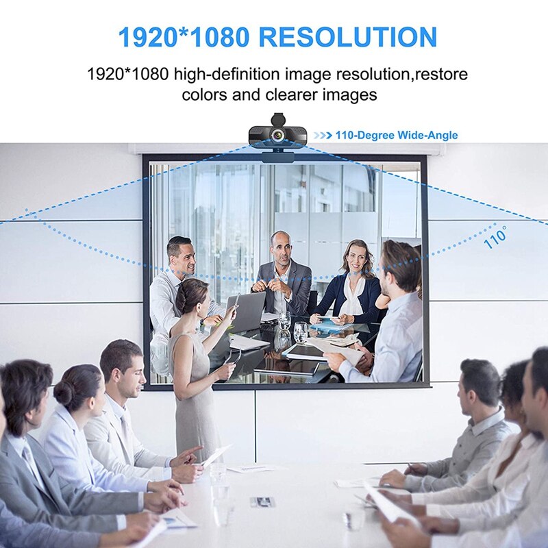 Webcam mit Mikrofon, 1080P HD USB Computer Kamera, mit Privatsphäre Shutter und Webcam Stativ, für PC Computer Laptop