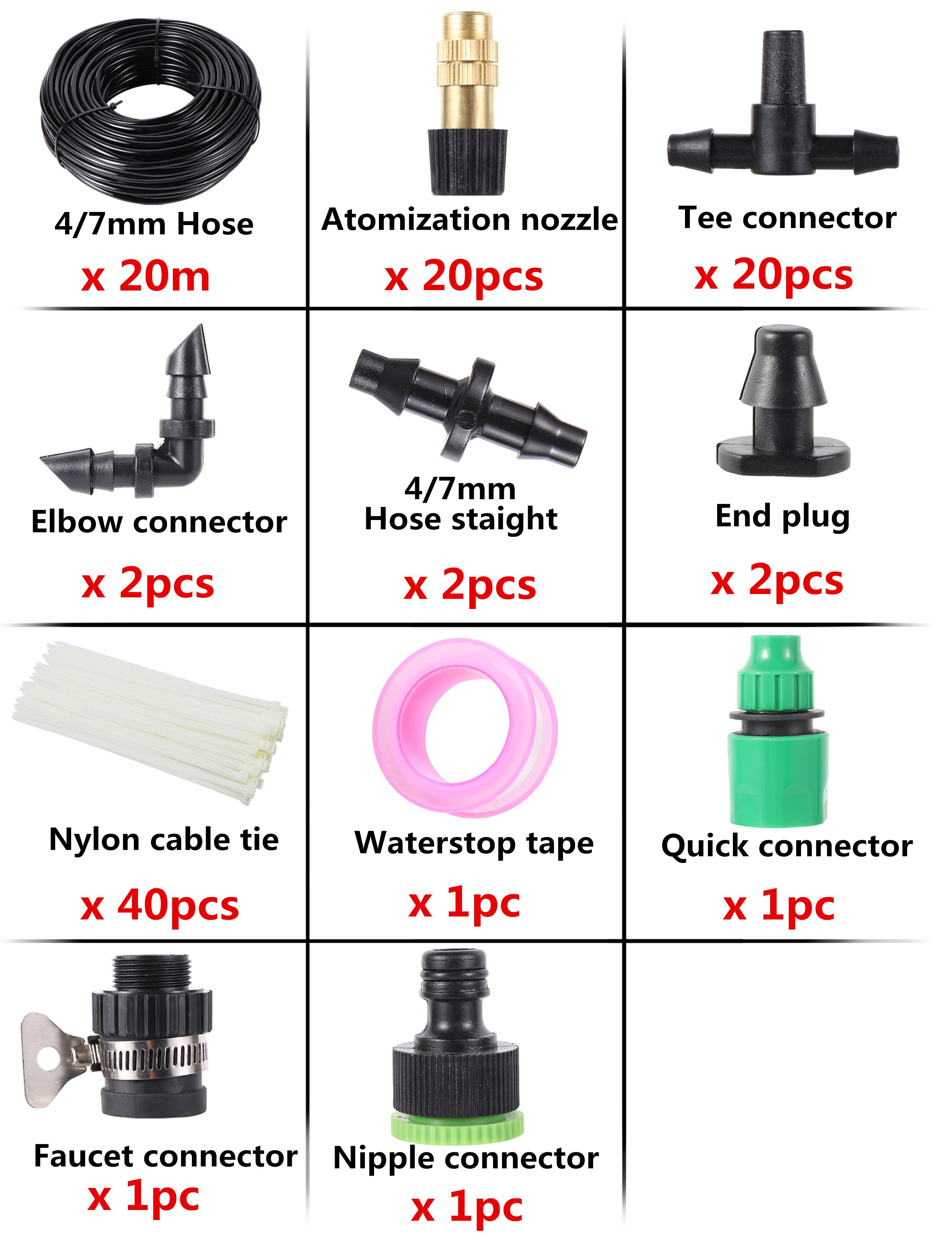 10/15/20/30/40m 1/4" Blank Distribution Garden Irrigation System Garden Greenhouse Flower Lawn Automatic Irrigation Equipment: 20m kit