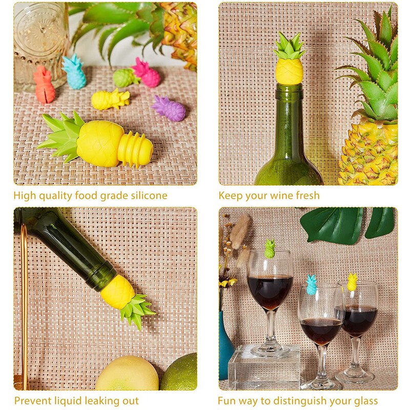 Siliconen Cactus Ananas Wijn Glazen Stop En Wijn Glas Markers Set Drank Fles Bedels Voor Wedding Party