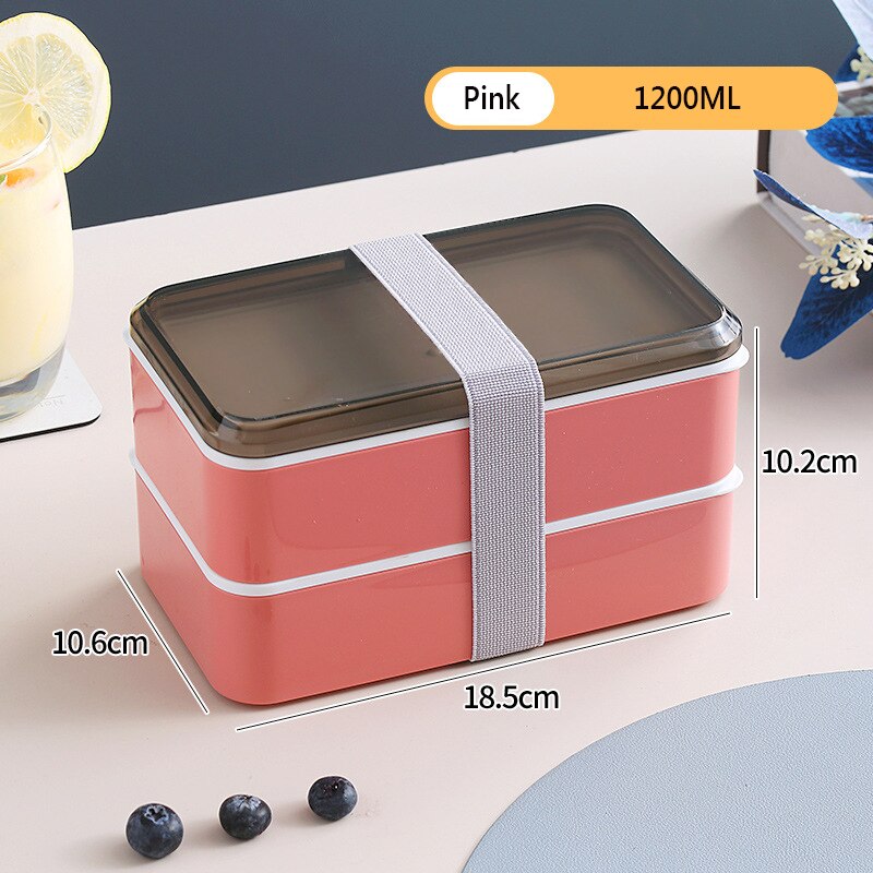Portable Lunch Box Set Picnic Japanese Snack Bento Box Women Kitchen Food Storage Containers Office Worker Microwave Tableware: 2 Layer Pink 1200ML
