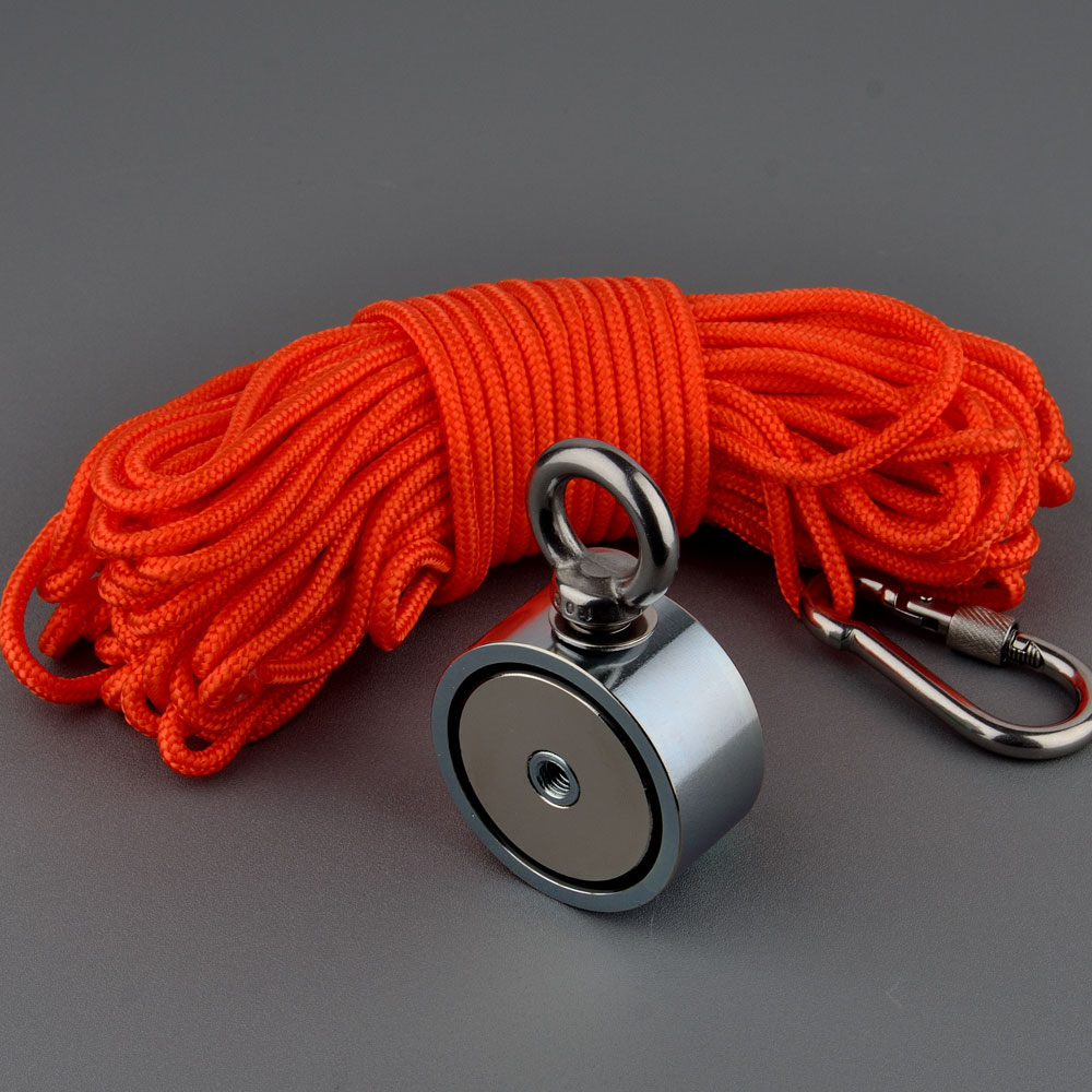 Doppelseitige 120Kg Magnet Power Neodym N52 Magnet Loch Recovery Magnete Magnetische Material Basis Angeln Magnet mit 20 m seil: Silber