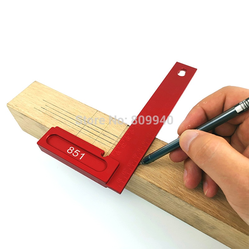 Aluminium 90 Graden Pleinen L Vorm Haaks Lijn Heerser Kraspen Gauge Timmerman Houtbewerking Gereedschap 1Pcs Rood