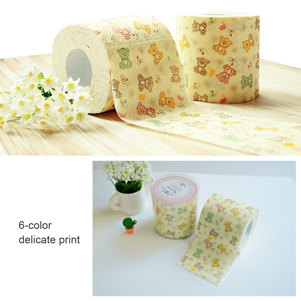 1roll 3-Layers Cute Cartoon Bear Printing Roll Paper Towel Core Bath Toilet Roll Paper Tissue Household Toilet Paper