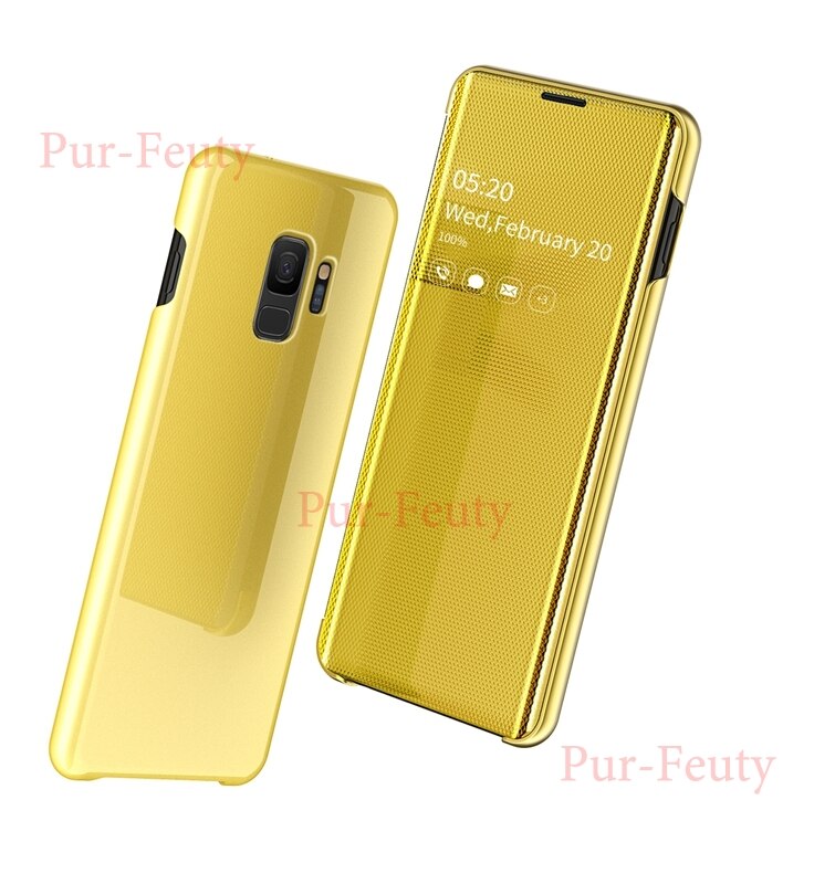 Mirror Smart Case For Samsung Galaxy S9 SM-G960F Clear Mirror View Flip Holder protection Cover For Samsung Galaxy S9 G960F/DS: YELLOW