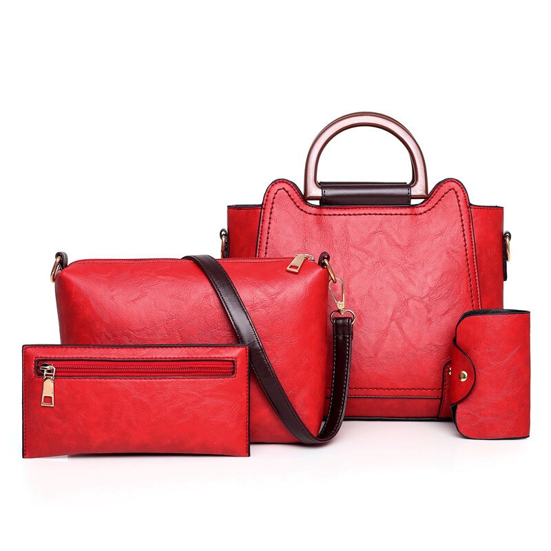 Stijl Vrouwen Handtas Eenvoudige Schoudertas Stijl Composiet Tassen Vrouwen Handtassen Dames Tassen 4 stks/set: red