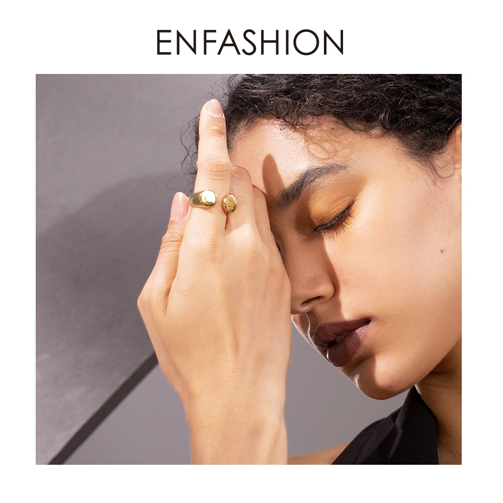 ENFASHION Punk Platform Open Ring Gold Color Stainless Steel Simple Finger Rings For Women Jewelry R204034