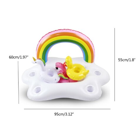 Cubo de de verano, portavasos de nube de arco iris, flotador inflable para piscina, Enfriador de cerveza, mesa, Bar, bandeja de playa, anillo de natación: 95x60x55cm