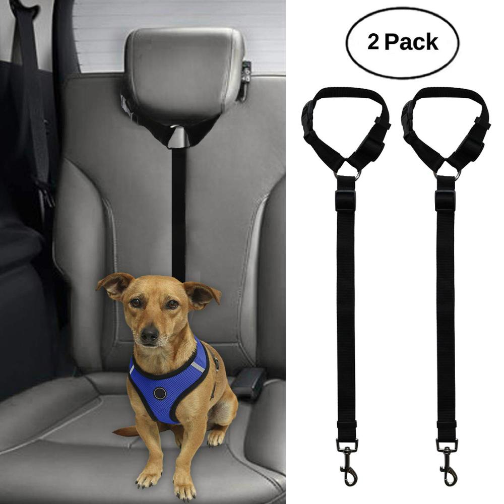 2 Packs Hond Kat Veiligheid Seat Belt Riem Auto Hoofdsteun Restraint Verstelbare Nylon Stof Hond Hoofdsteunen Voertuig Veiligheidsgordels Harness