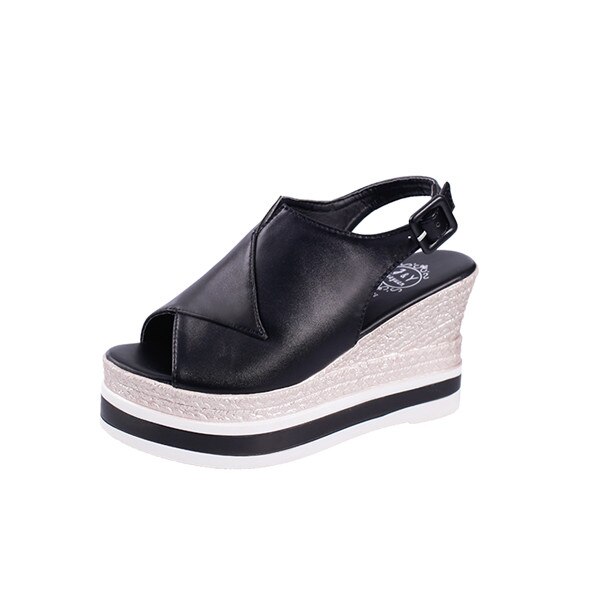 WDHKUN chaussures d'été femmes gladiateur sandales talons hauts plates-formes sandales à talons compensés femme casual femmes chaussures boucle: Black / 36