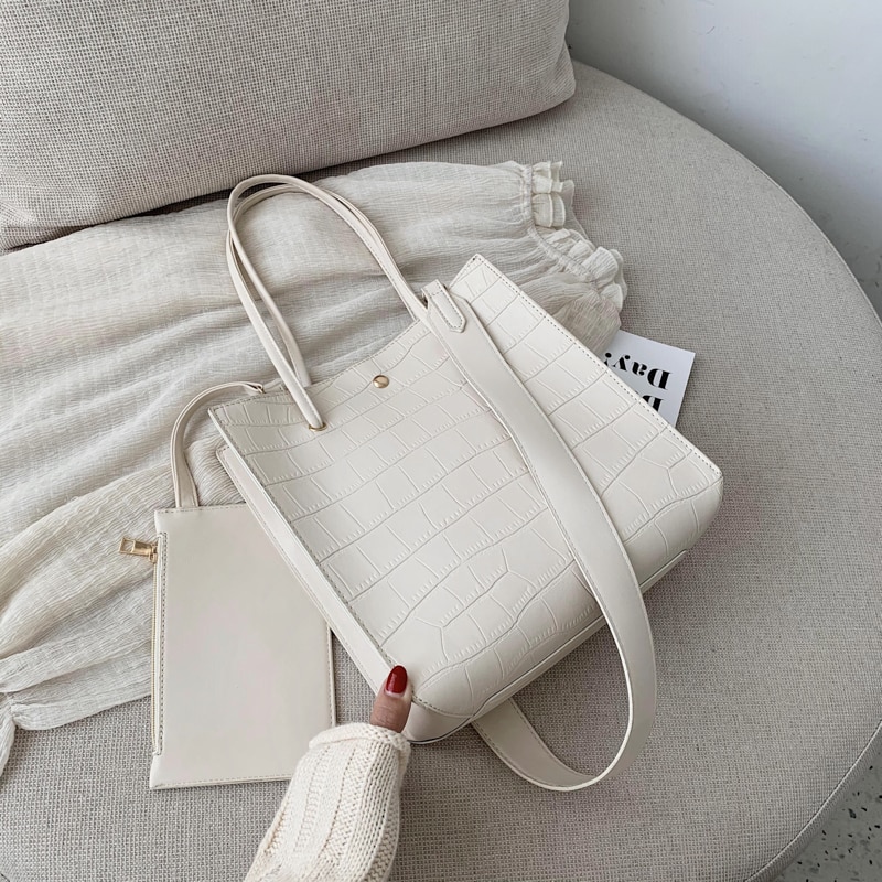 2 Pz/impostato Modello di Pietra di Marca Cuoio dell'UNITÀ di ELABORAZIONE ottavino Borsa con Tracolla per Le Donne 2020 tendono Spalla Borse Da Viaggio Femmina Borsoni: Beige