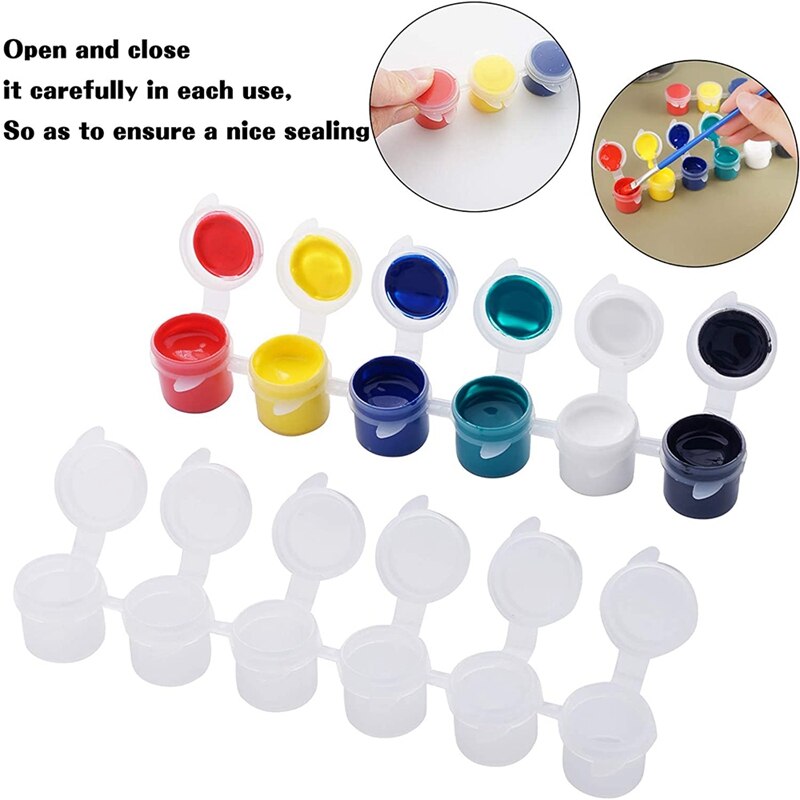 Pots de peinture vides, Mini récipients de stockage transparents et 20 pinceaux, artisanat de peinture, 20 bandes, 120 pièces