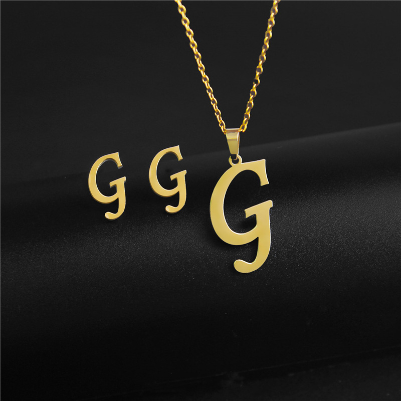 A-Z 26 charm Initial Necklace And Stud Earrings Jewelry Sets Alphabet Pendant Chain Letter mom: Blue Zinc