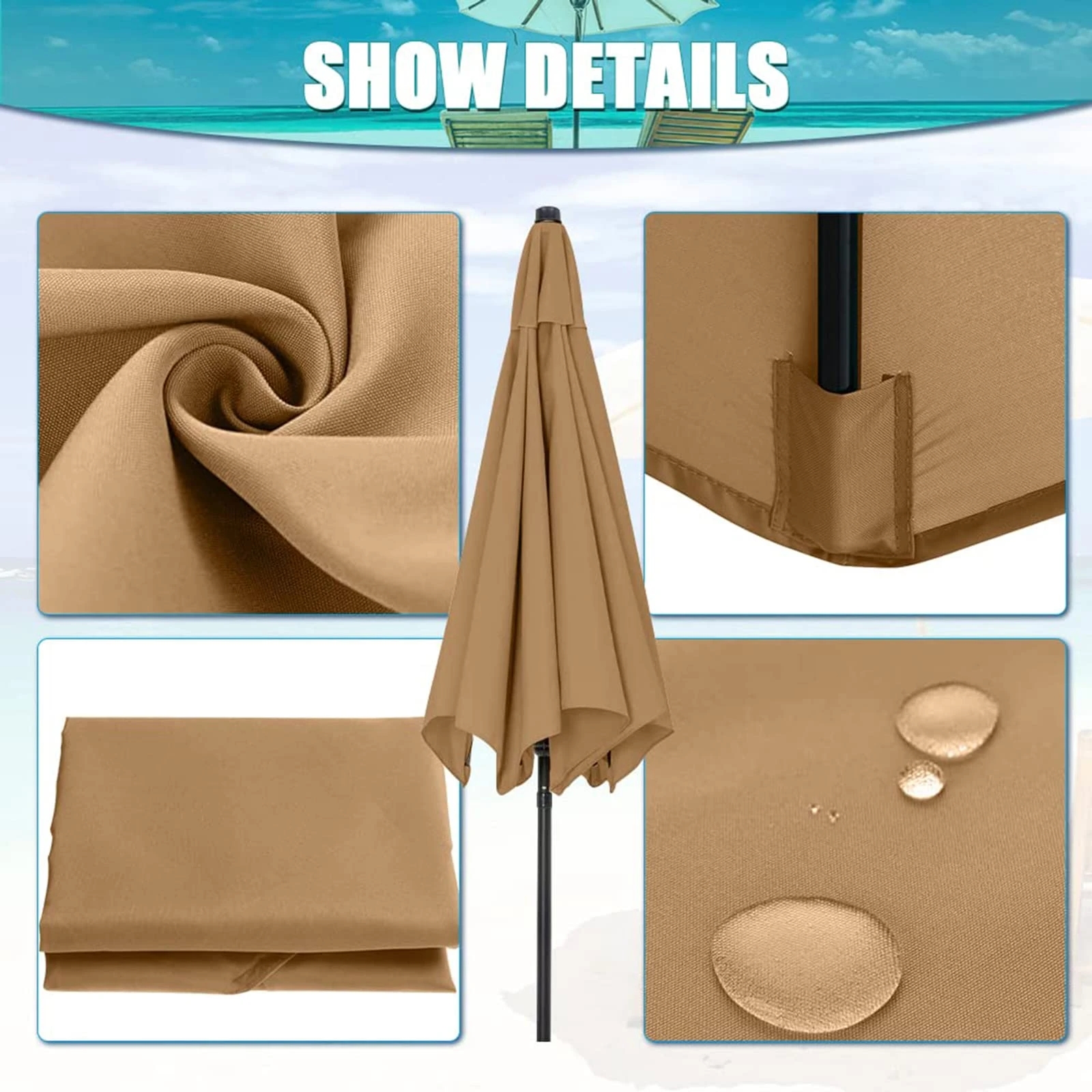 Tela de poliéster acanalada para sombrilla, superficie de sombrilla para Patio exterior, tela de repuesto, tela de sombrilla impermeable