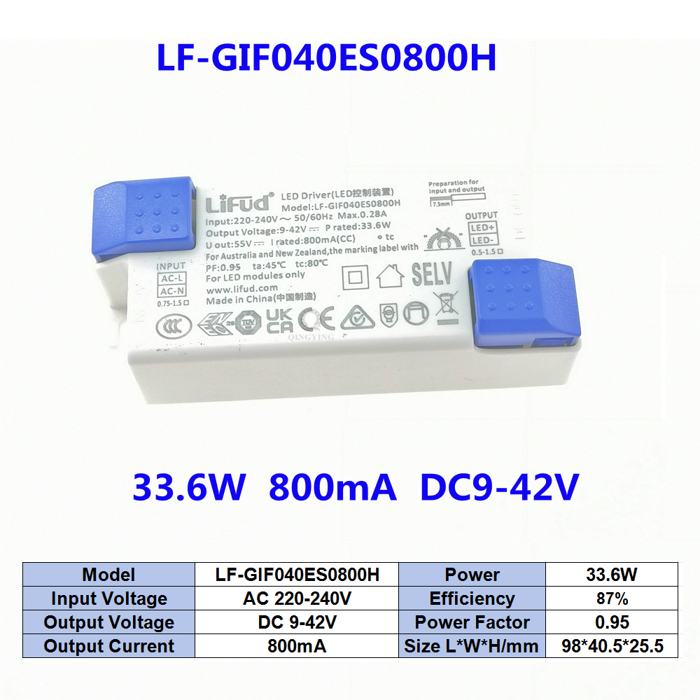 220v lifud-led-ohjainta  dc9-42v 25w-40w lf-gifxxxes 600ma 700ma 750ma 800ma 850ma 900ma 950ma 1000ma 1050ma valaistusmuuntaja: Ruskea
