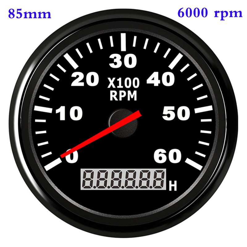 6000 8000 Rpm Tachometer Tacho Meter Gauge Hourmeter 12V/24V 85mm Toerenteller 12v Hour Meter Sensor For Marine Boat Car Truck: 6000 rpm BN