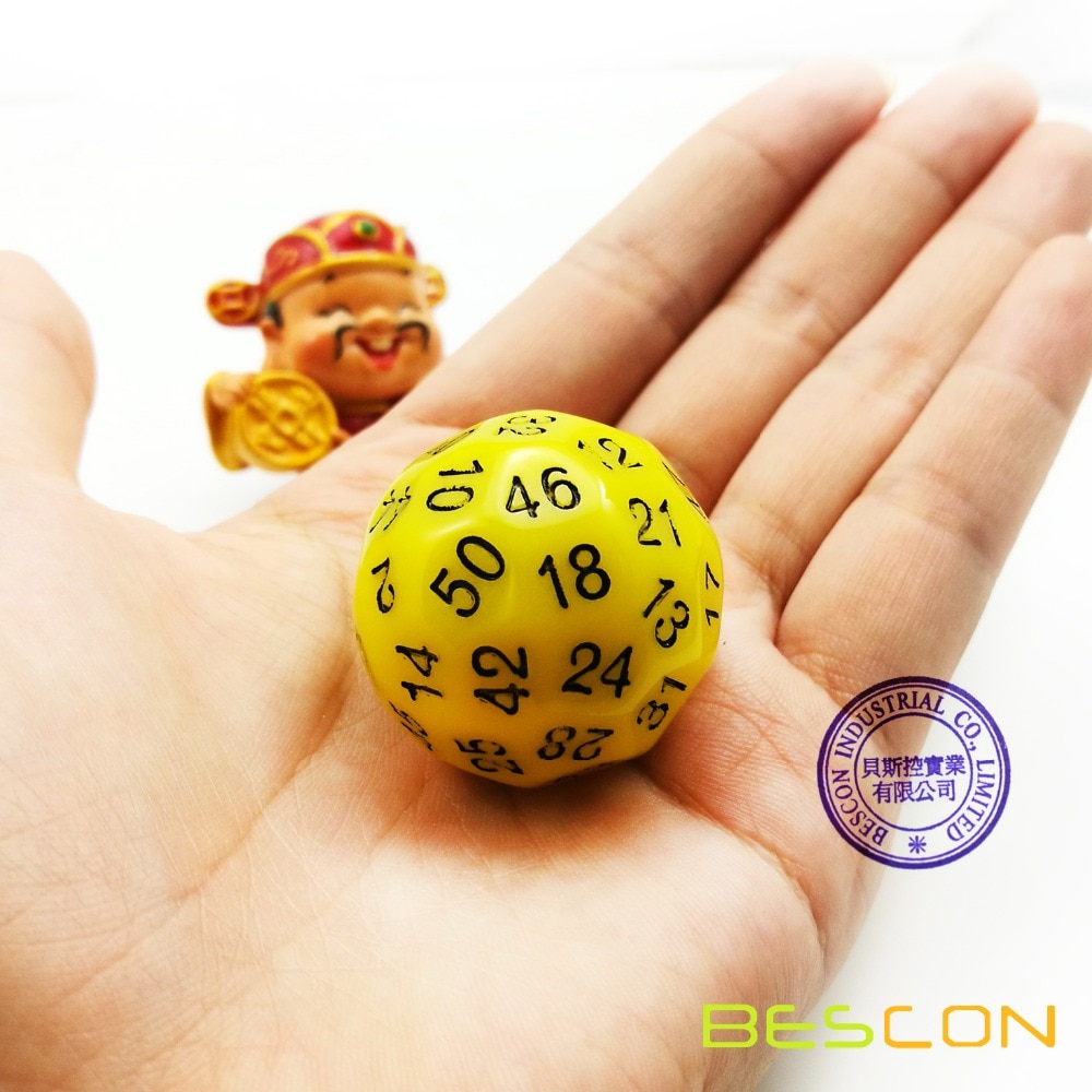 Bescon Polyhedral Dice 50-sided Gaming Dice, D50 die, D50 dice, 50 Sides Dice, 50 Sided Cube of Yellow Color