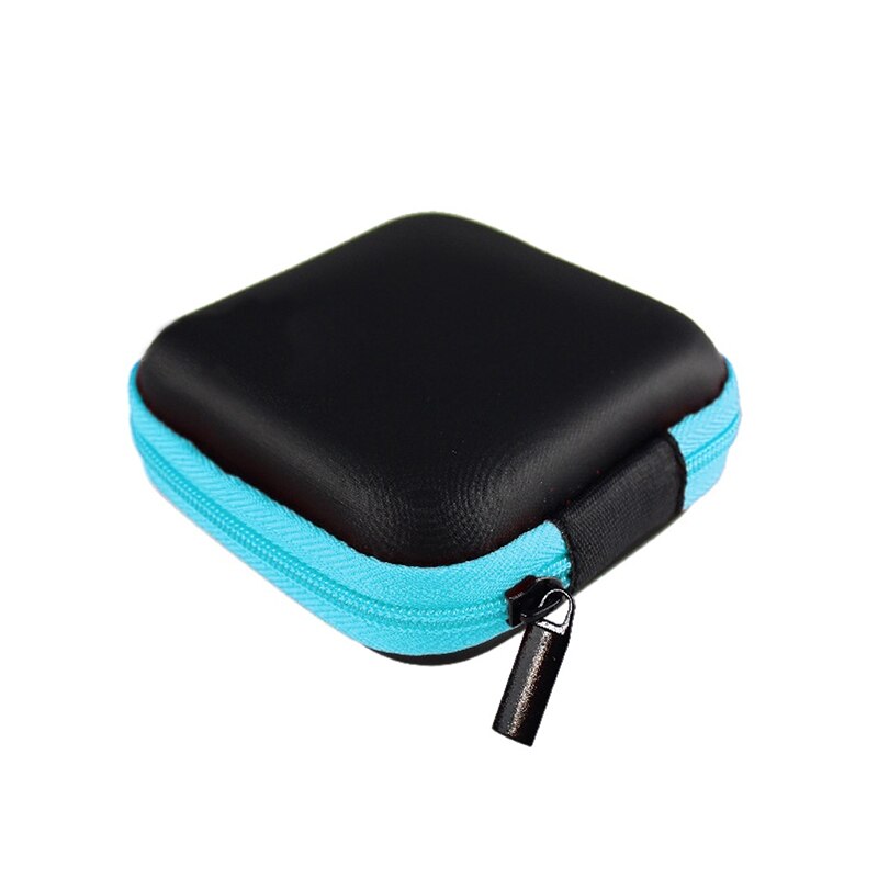 1pc bærbare firkantede mini lynlåse hårdt hovedtelefon tilfælde bærer hårdt taske til nøgleholder pengepung tegnebog øretelefoner pose kasse: Himmelblå