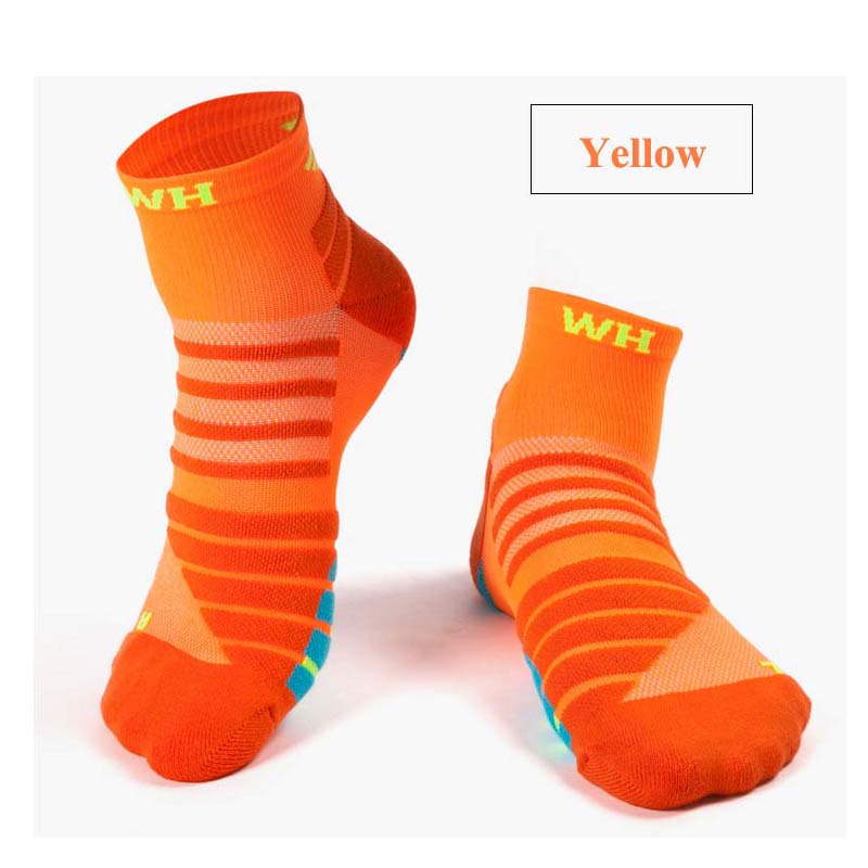 Professionele Mannen Sport Running Sokken Zweet Dikke Handdoek Bodem Wandelen Basketbal Outdoor Gym Fitness Sport Compressie Sokken: Yellow