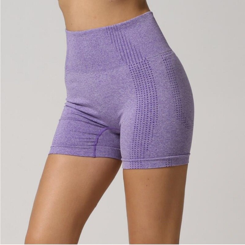 style High waist seamless leggings gym shorts fitness yoga short scrunch sports yoga shorts spandex pink short pants: Purple / L