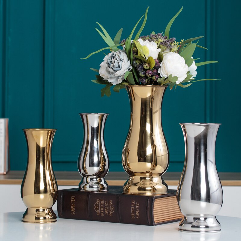 Chinese Stijl tafelblad Vazen Moderne Minimalistische Mode Ornamenten Ambachten Decoratieve Roestvrij Staal Vaas metalen Vazen