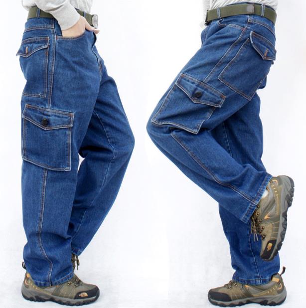 Pantalones vaqueros holgados para hombre, pantalón largo informal, de algodón, holgado, con bolsillos, a la , de talla grande XXXXL: M